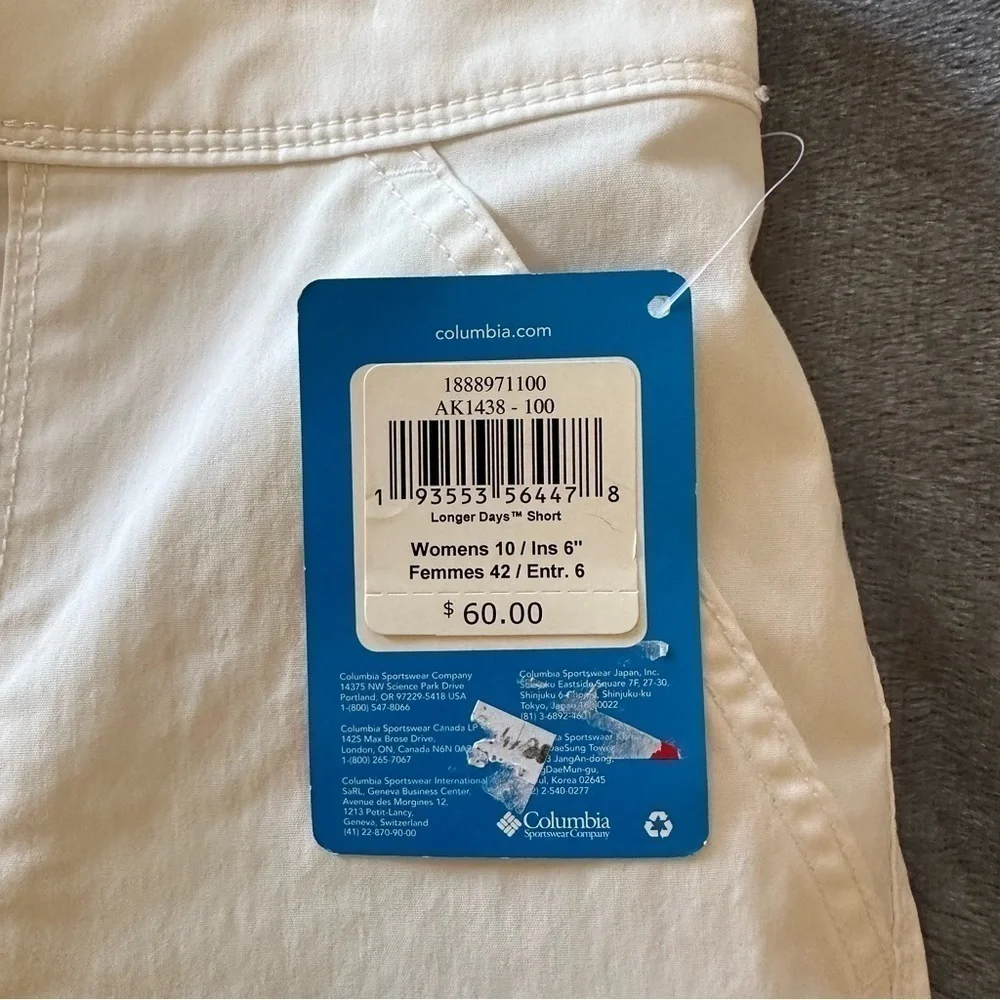 NWT Columbia Longer Days White 6” Shorts Size 10